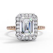 Emerald Cut Moissanite Ring with Pave Halo